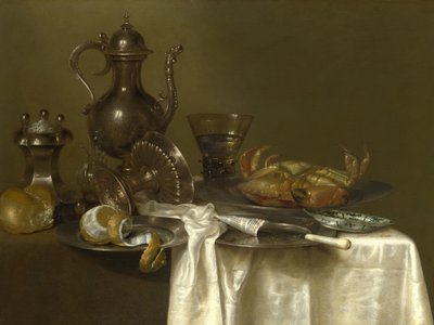 Still Life: Pewter and Silver Vessels and a Crab, c.1633-37 by Willem Claesz. Heda